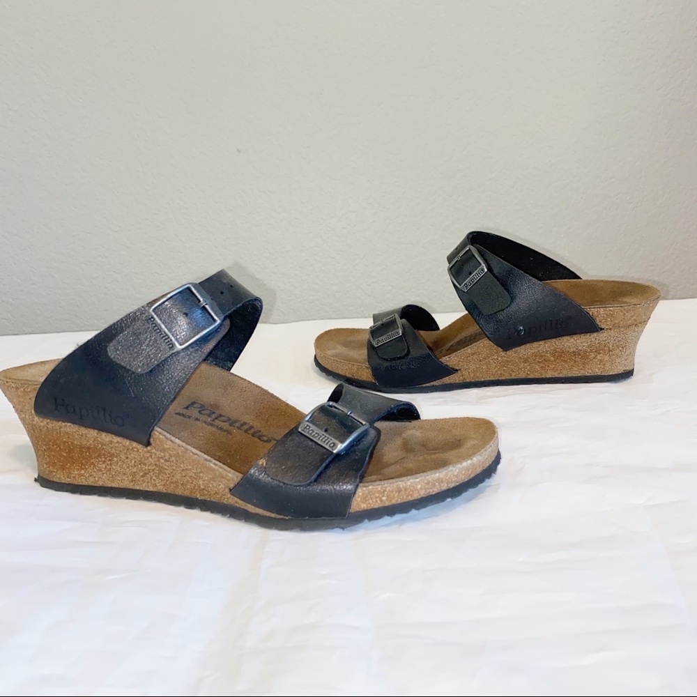 Papillio by Birkenstock Dorothy wedge heel two-strap sandal 8.5 narrow